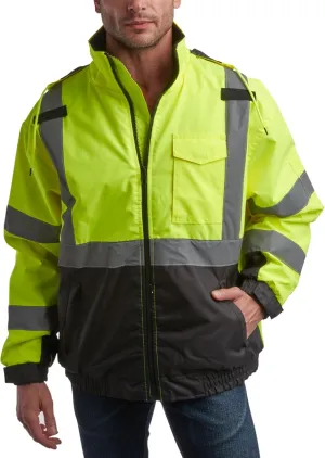 Bass Creek Outfitters Men's High Visibility Safety Jacket - Heavy Duty Waterproof Workwear with Packable Hood (Sizes: M-XXL)