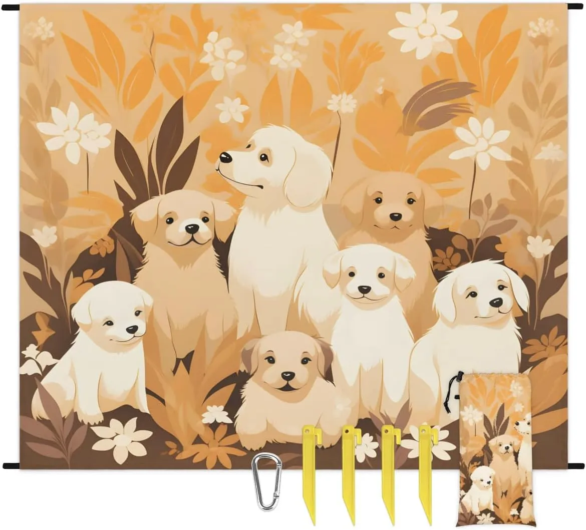 Beach Blanket, Labrador Dog Sandproof Beach Mat, Waterproof Quick Drying Sand Free Mat with 4 x Ground Spikes for Outdoor Travel Camping Hiking, Cartoon Dog 68 x 59 in