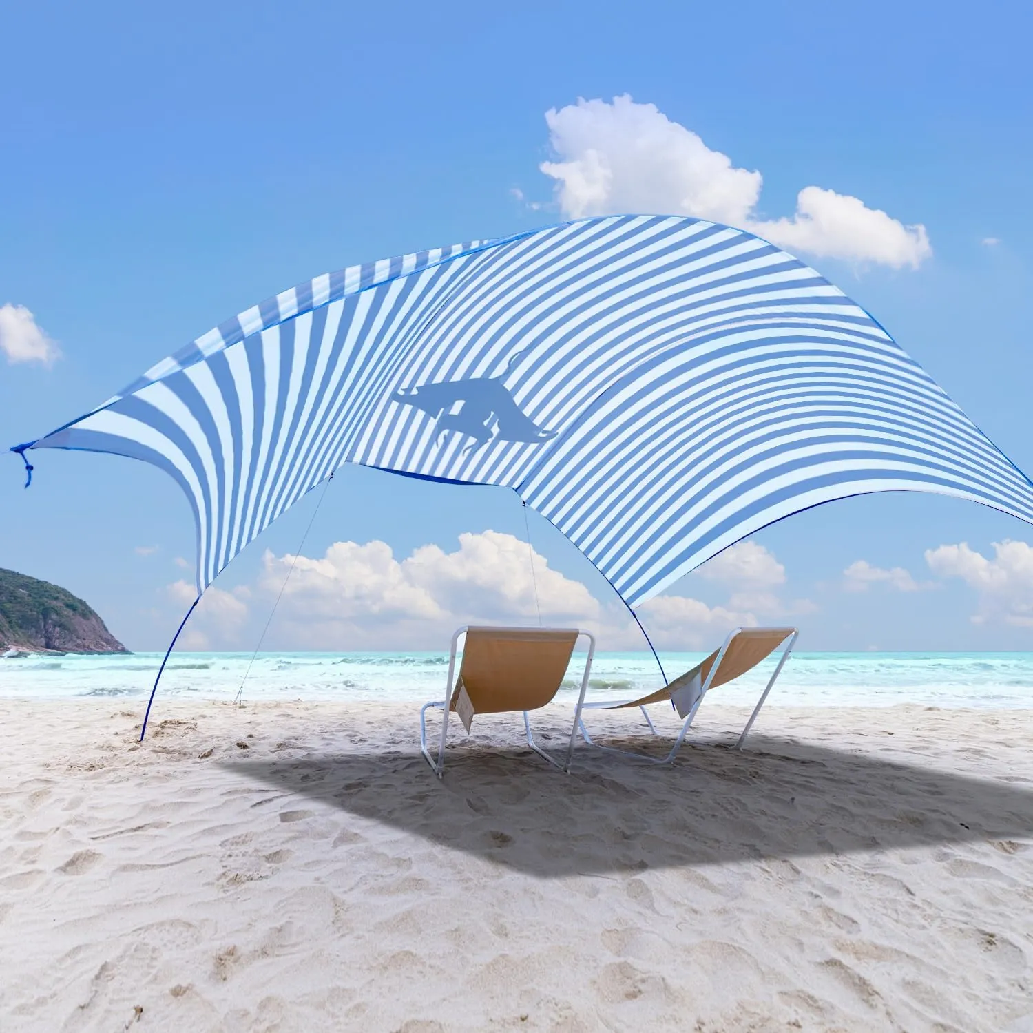 Beach Shade Tent Sun Canopy Shelter, Wind Canopy for Beach, Backyard, Park, Dessert, Light Weight, Easy Set Up, 150 Sq. Ft. of Shade for 3-6 People, Regatta Manta Rays
