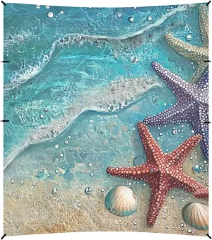 Beach Starfish Shells Blue Beach Cabana UPF50  Lightweight Large Sun Shade with Sturdy Poles, Sandbags and Shovel for Camping Trips, Fishing, Backyard Fun or Picnics