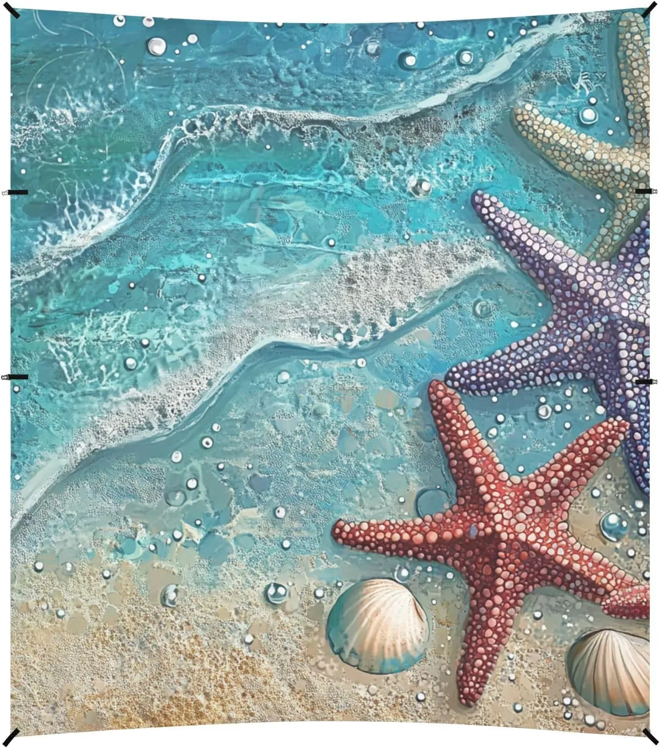 Beach Starfish Shells Blue Beach Cabana UPF50  Lightweight Large Sun Shade with Sturdy Poles, Sandbags and Shovel for Camping Trips, Fishing, Backyard Fun or Picnics