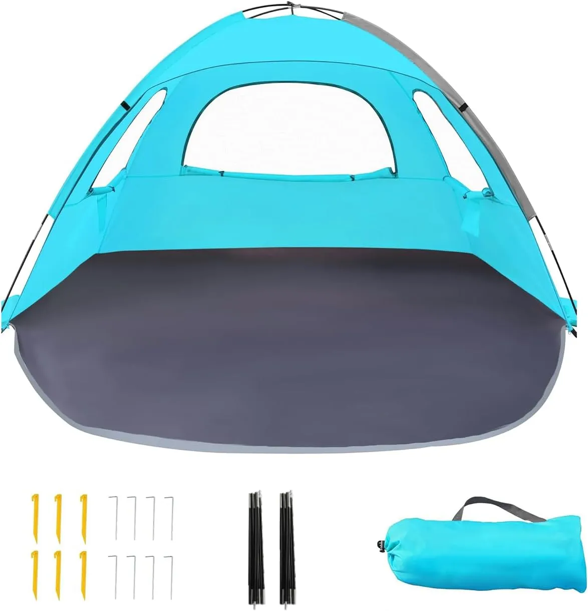 Beach Tent for 3-4 People, UPF50  Sun Shelter with Breathable 3-Way Ventilation, 8.0mm Reinforced Fiberglass Poles, Portable Shade Canopy for Beach & Camping (Green)