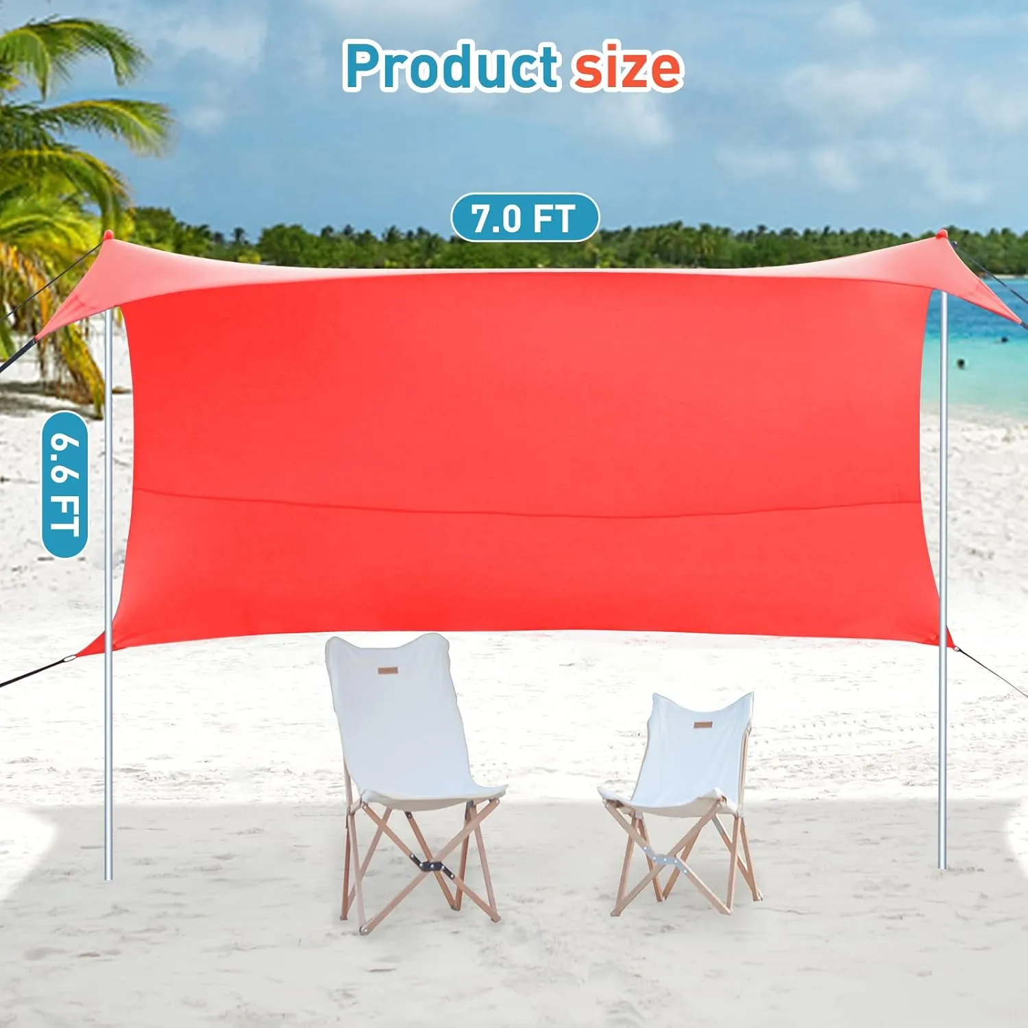 Beach Tents Pop Up 4-5 Person UPF50 , Popup Canopy Shade Camping Sun Shelter Portable with Carrying Bag, Outdoor Sunshade for Trips, Fishing or Grass Picnic (7x7 Ft 2 Pole, Orange)
