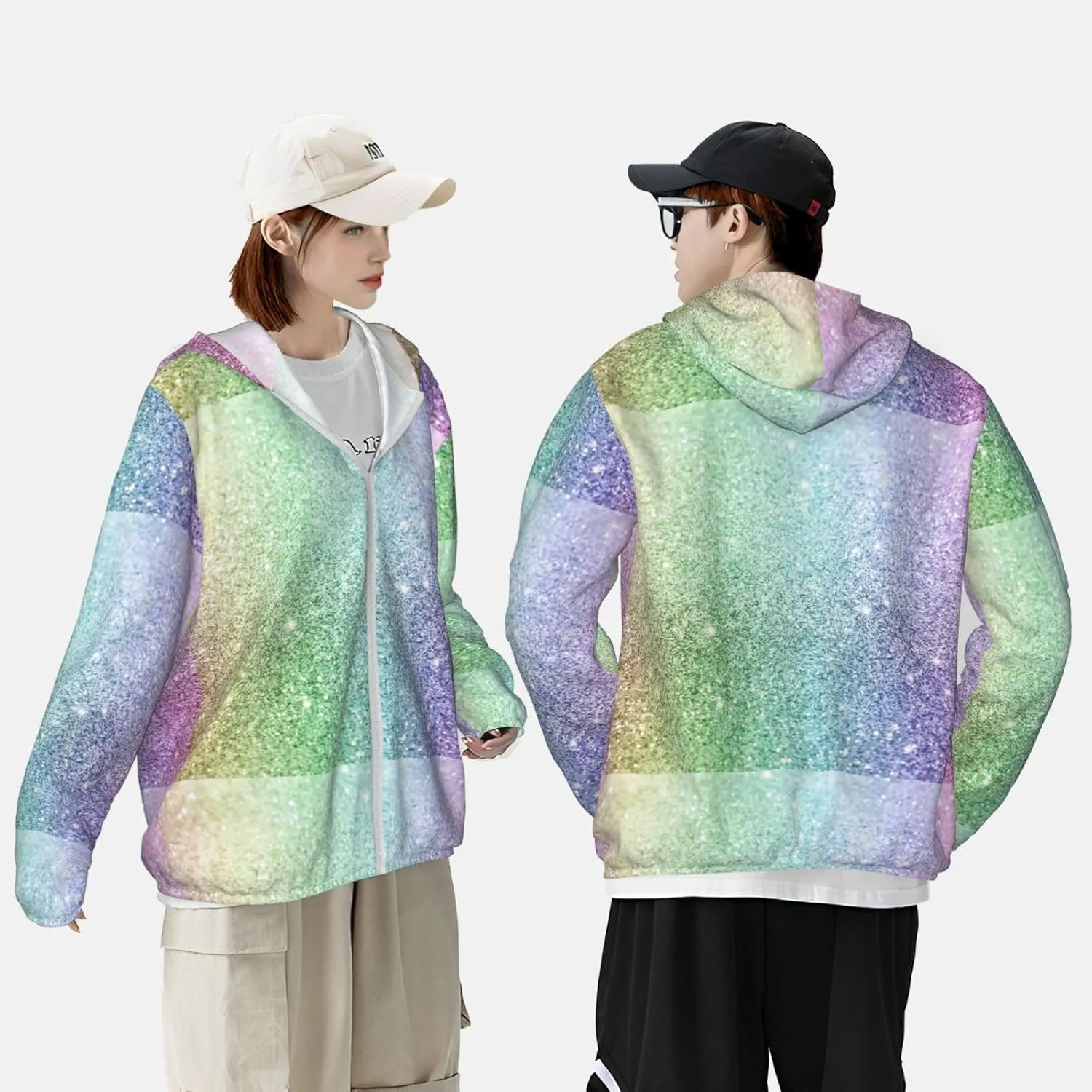 Beautiful Glitter Men Women Full Zip Sun Protection Hoodie Packable Outdoor Hiking -
