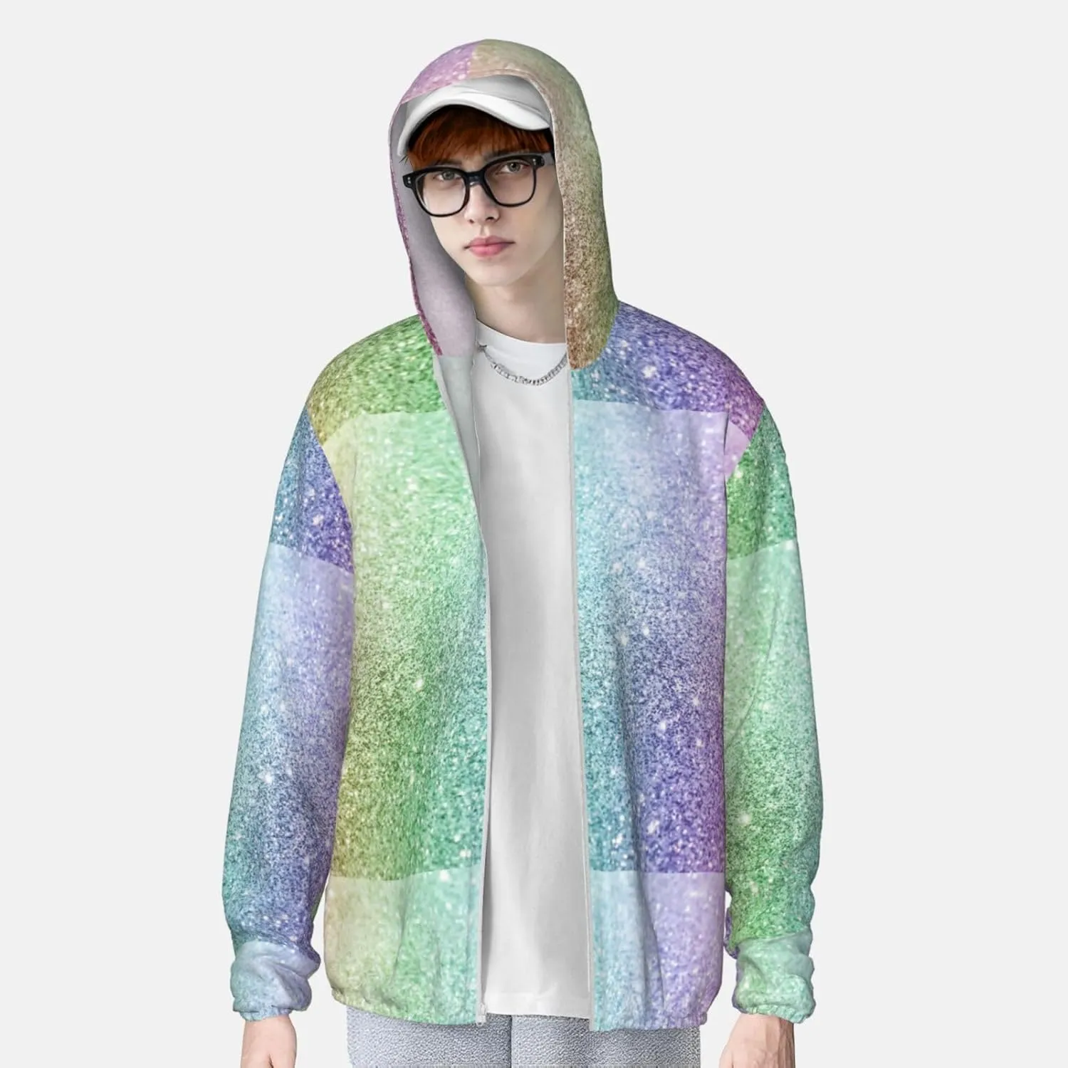 Beautiful Glitter Men Women Full Zip Sun Protection Hoodie Packable Outdoor Hiking -