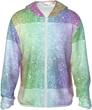 Beautiful Glitter Men Women Full Zip Sun Protection Hoodie Packable Outdoor Hiking -
