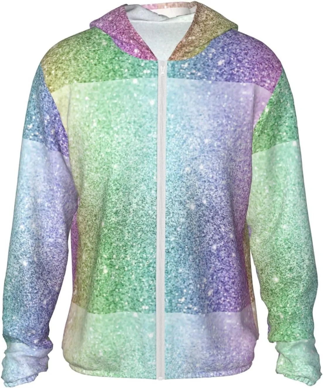 Beautiful Glitter Men Women Full Zip Sun Protection Hoodie Packable Outdoor Hiking -