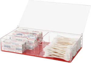 Beautyflier Organizer Case for Band-Aid Flexible Fabric Bandages, Acrylic Holder for First Aid Bandage, Storage Box for Cotton Swab, Pills, Paper Clips, Flip Cover - Anti-Dust, Case Only (Red)