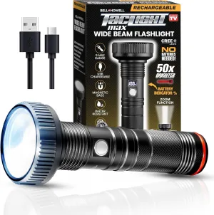 Bell Howell Taclight Max Ultra LED Flashlight, 500 Lumens, 7,000K Cree, Rechargeable, Water Resistant, 15 Hour Run Time, 5 Modes, USB Charging, Durable Aluminum Casing