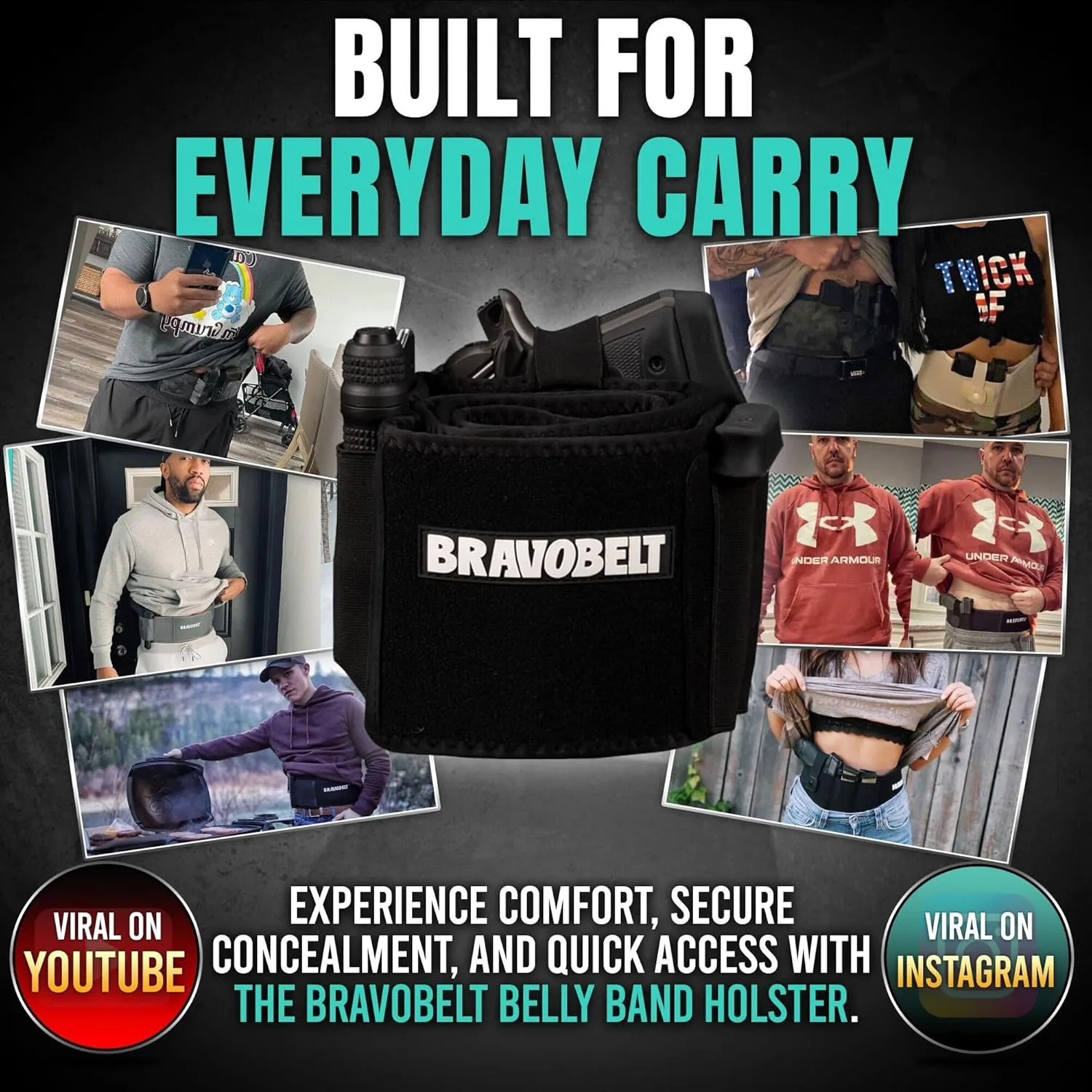 Belly Band Holster - by BRAVOBELT Athletic Performance Holster for Running, Jogging, Hiking - G17-43 S&W M&P 40 Shield | for Men & Women