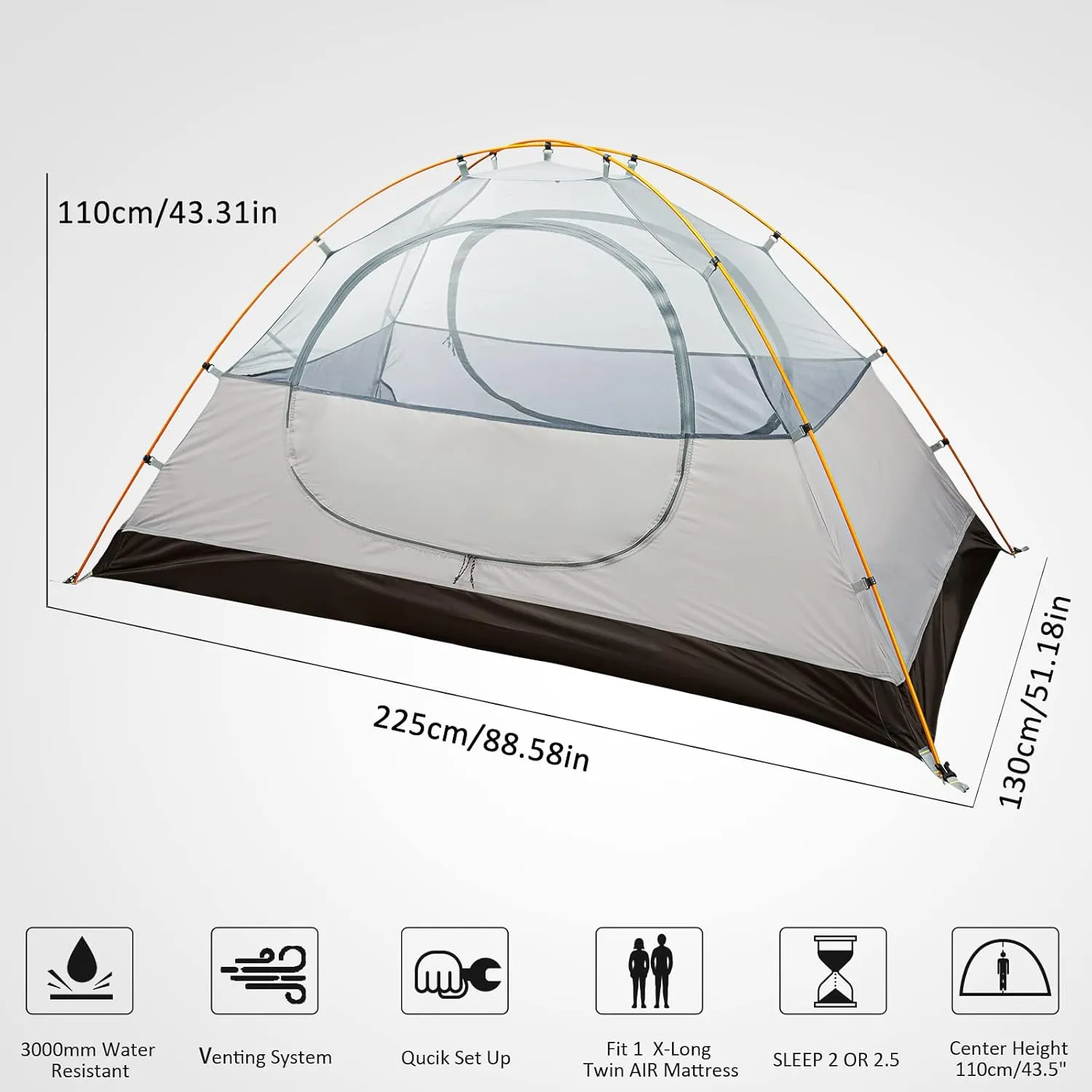Bessport Camping Tent 1/2 Person Tent Waterproof Two Doors Backpacking Tent Easy Setup Lightweight for Outdoor, Hiking Mountaineering Travel