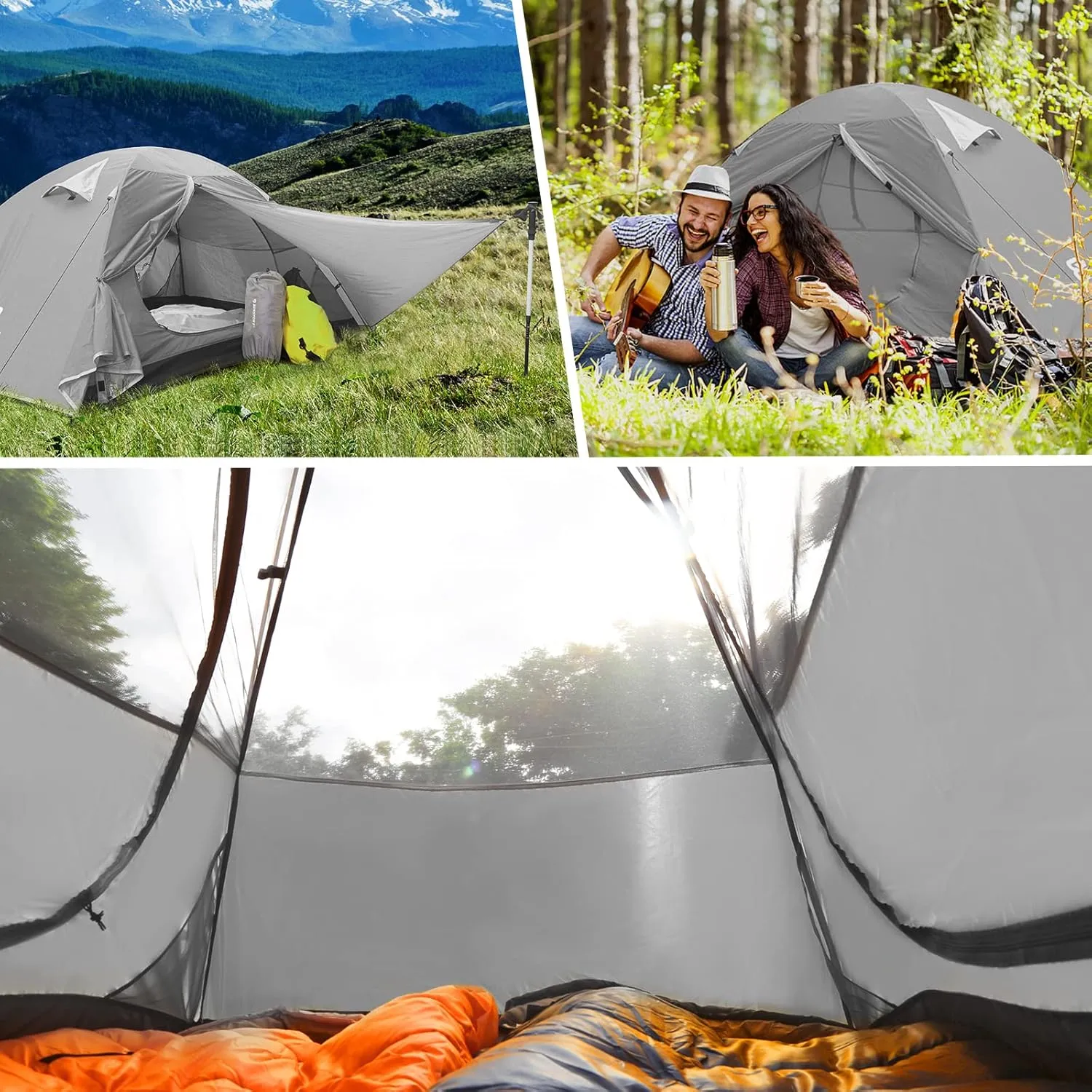 Bessport Camping Tent 1/2 Person Tent Waterproof Two Doors Backpacking Tent Easy Setup Lightweight for Outdoor, Hiking Mountaineering Travel