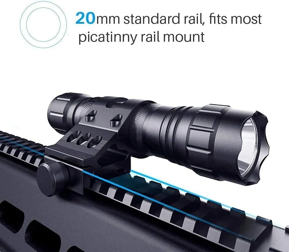 BESTSUN Super Bright Tactical Flashlights Rechargeable WF-501B LED 1200 Lumens Single Mode Small Handheld Flashlights Lamp Torch Set with Pressure Switch, Picatinny Offset /Barrel Mount Included (Picatinny offset mount with 2BAT)