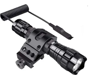 BESTSUN Super Bright Tactical Flashlights Rechargeable WF-501B LED 1200 Lumens Single Mode Small Handheld Flashlights Lamp Torch Set with Pressure Switch, Picatinny Offset /Barrel Mount Included (Picatinny offset mount with 2BAT)
