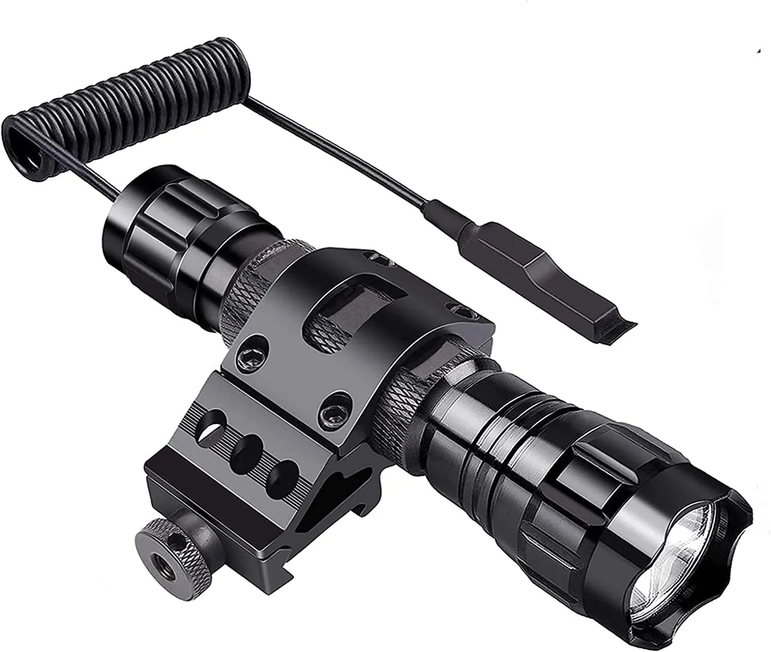 BESTSUN Super Bright Tactical Flashlights Rechargeable WF-501B LED 1200 Lumens Single Mode Small Handheld Flashlights Lamp Torch Set with Pressure Switch, Picatinny Offset /Barrel Mount Included (Picatinny offset mount with 2BAT)