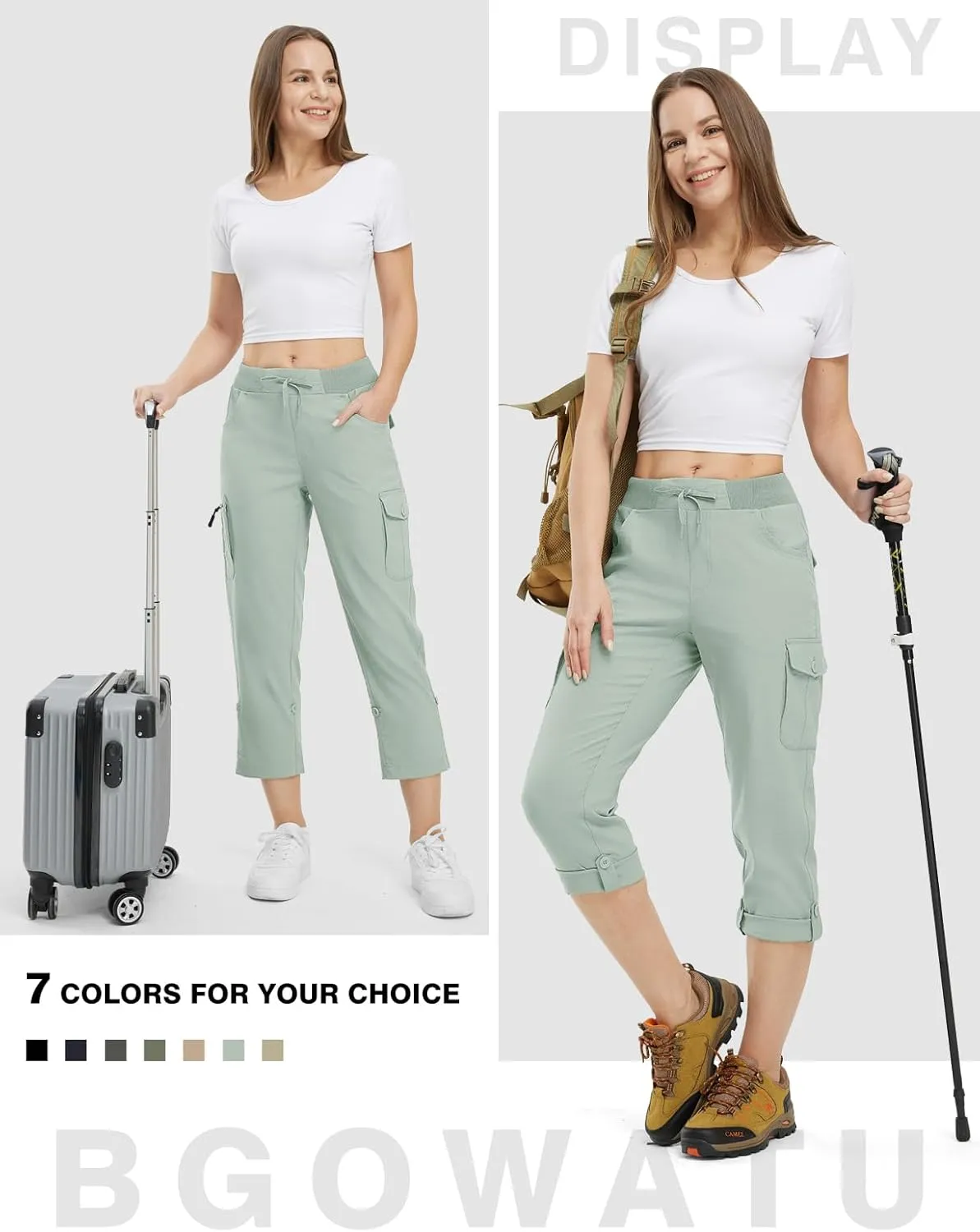 BGOWATU Women's Capris Lightweight Cargo Hiking Pants with 6 Pockets Quick Dry Summer Outdoor Casual Travel Roll Up Pants