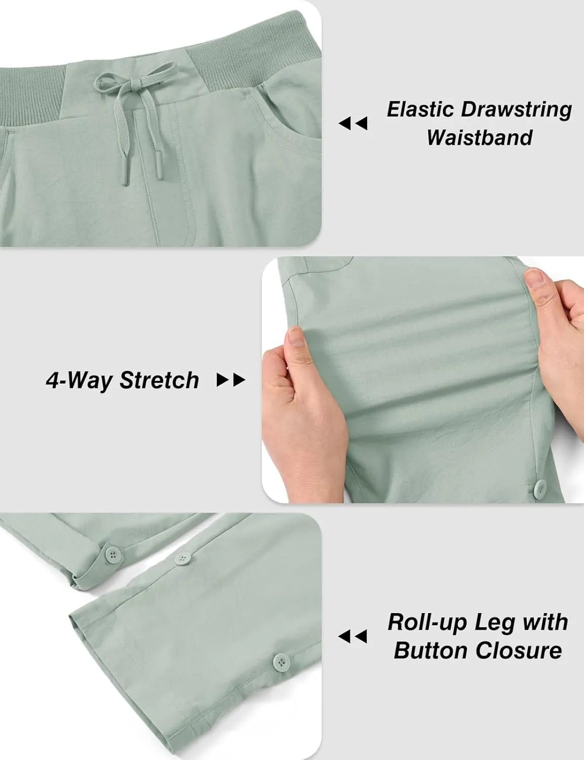 BGOWATU Women's Capris Lightweight Cargo Hiking Pants with 6 Pockets Quick Dry Summer Outdoor Casual Travel Roll Up Pants