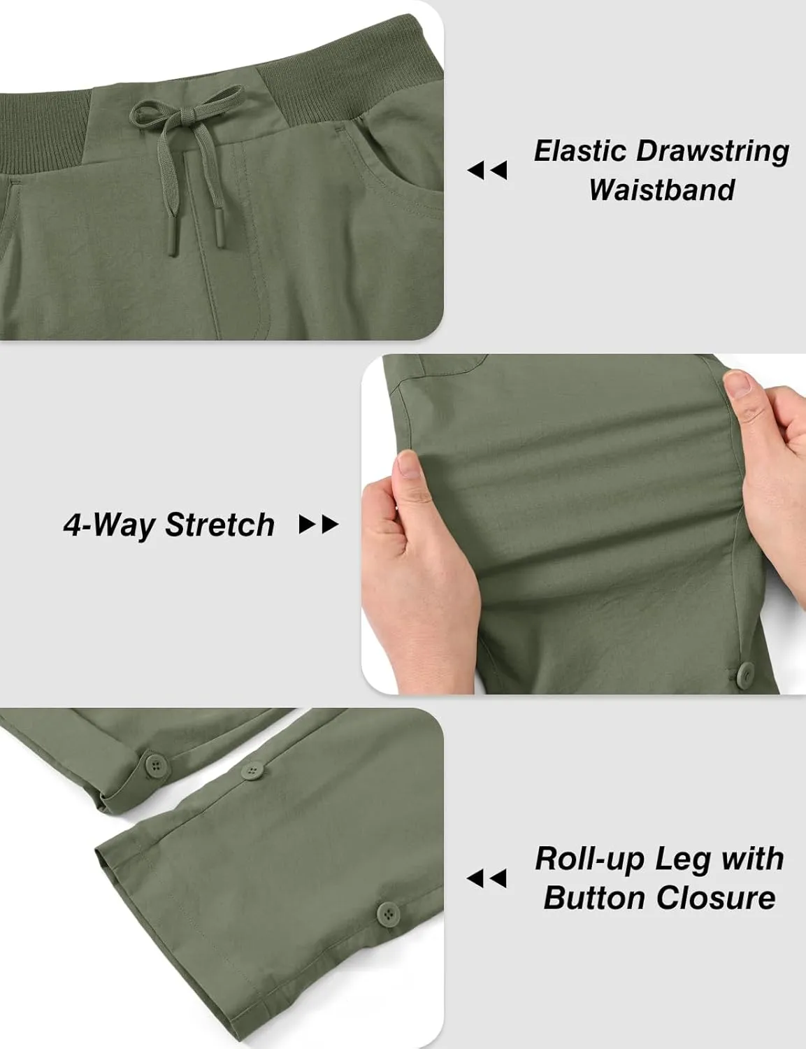 BGOWATU Women's Capris Lightweight Cargo Hiking Pants with 6 Pockets Quick Dry Summer Outdoor Casual Travel Roll Up Pants