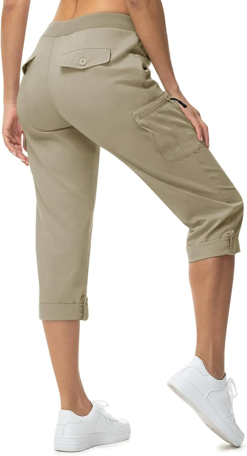 BGOWATU Women's Capris Lightweight Cargo Hiking Pants with 6 Pockets Quick Dry Summer Outdoor Casual Travel Roll Up Pants