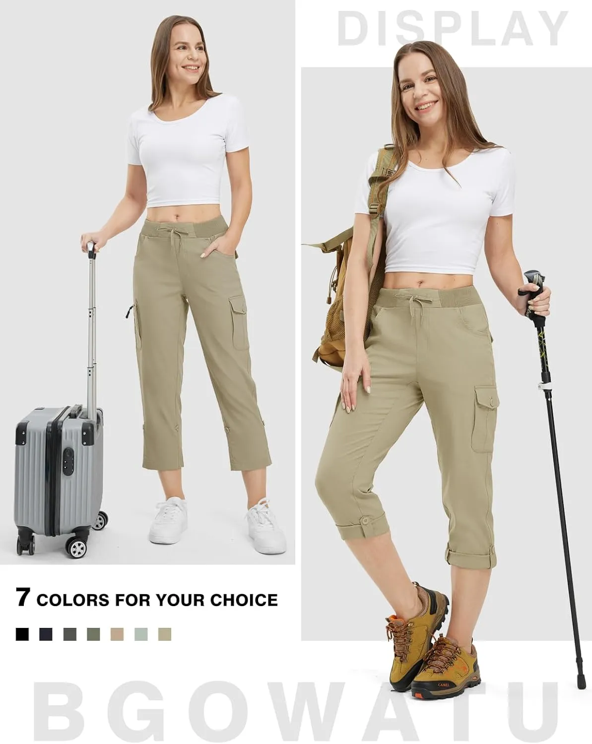 BGOWATU Women's Capris Lightweight Cargo Hiking Pants with 6 Pockets Quick Dry Summer Outdoor Casual Travel Roll Up Pants