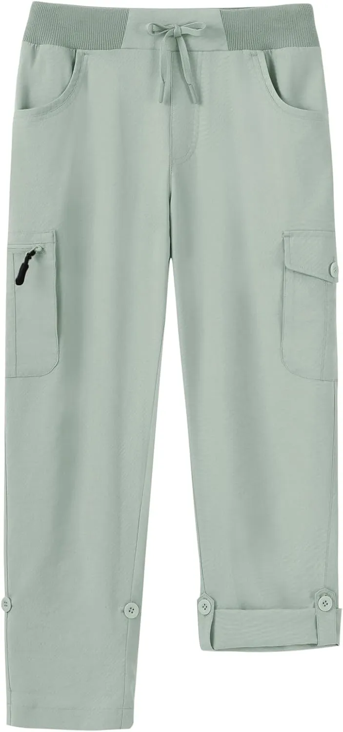 BGOWATU Women's Capris Lightweight Cargo Hiking Pants with 6 Pockets Quick Dry Summer Outdoor Casual Travel Roll Up Pants