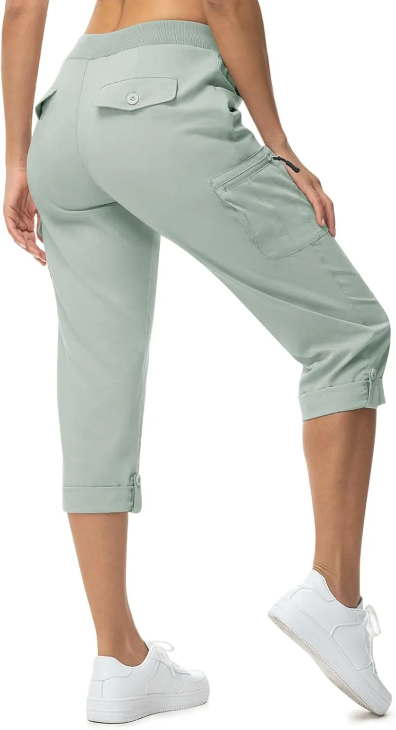 BGOWATU Women's Capris Lightweight Cargo Hiking Pants with 6 Pockets Quick Dry Summer Outdoor Casual Travel Roll Up Pants