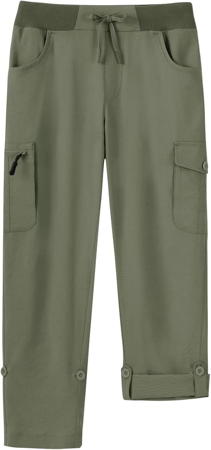 BGOWATU Women's Capris Lightweight Cargo Hiking Pants with 6 Pockets Quick Dry Summer Outdoor Casual Travel Roll Up Pants