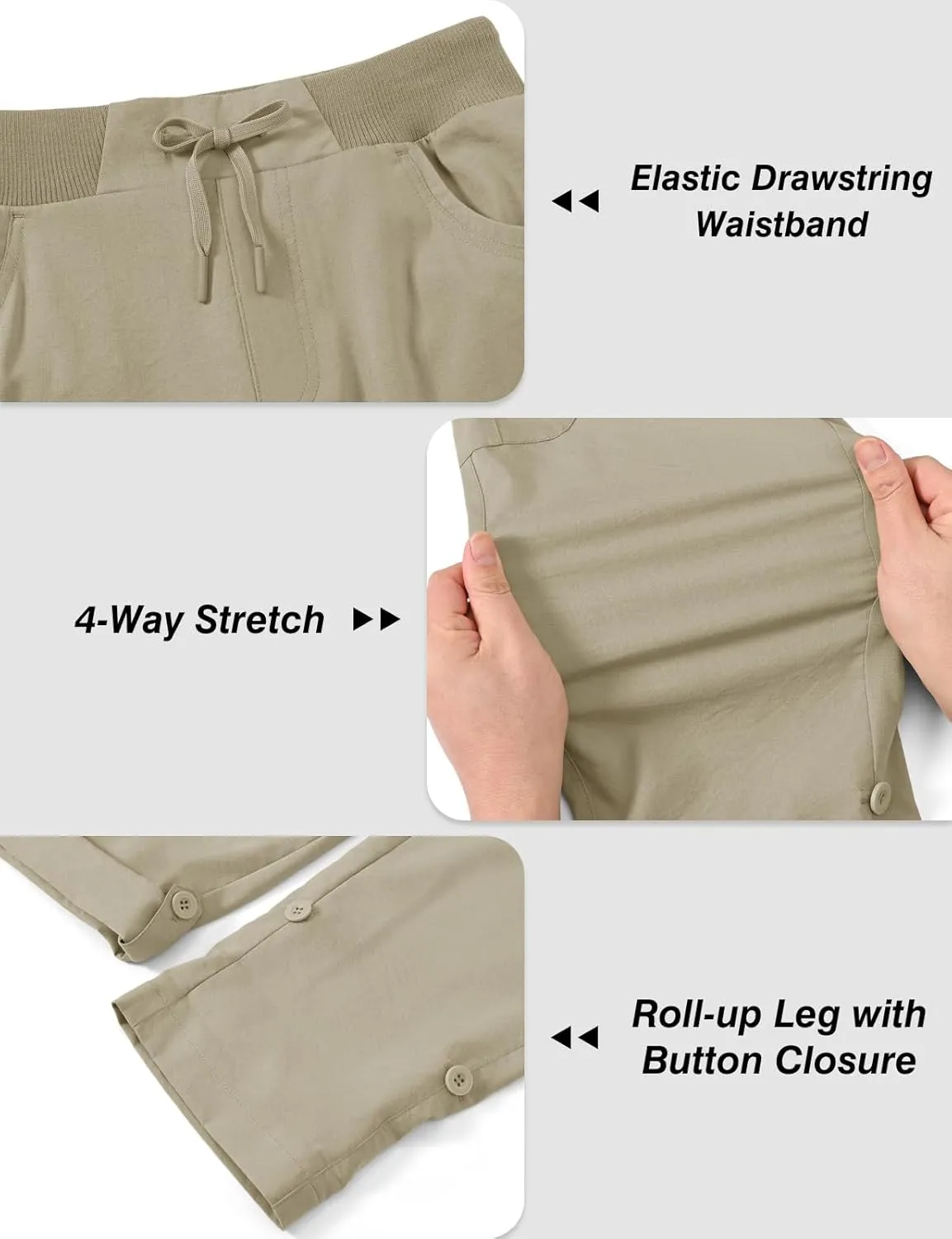 BGOWATU Women's Capris Lightweight Cargo Hiking Pants with 6 Pockets Quick Dry Summer Outdoor Casual Travel Roll Up Pants