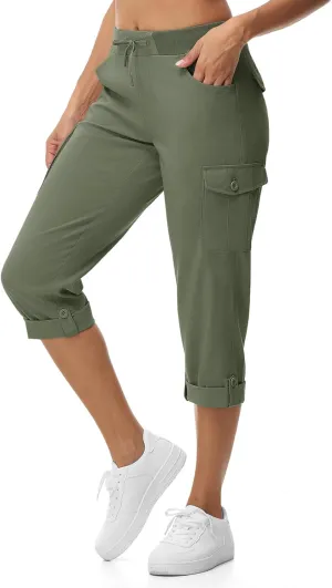 BGOWATU Women's Capris Lightweight Cargo Hiking Pants with 6 Pockets Quick Dry Summer Outdoor Casual Travel Roll Up Pants