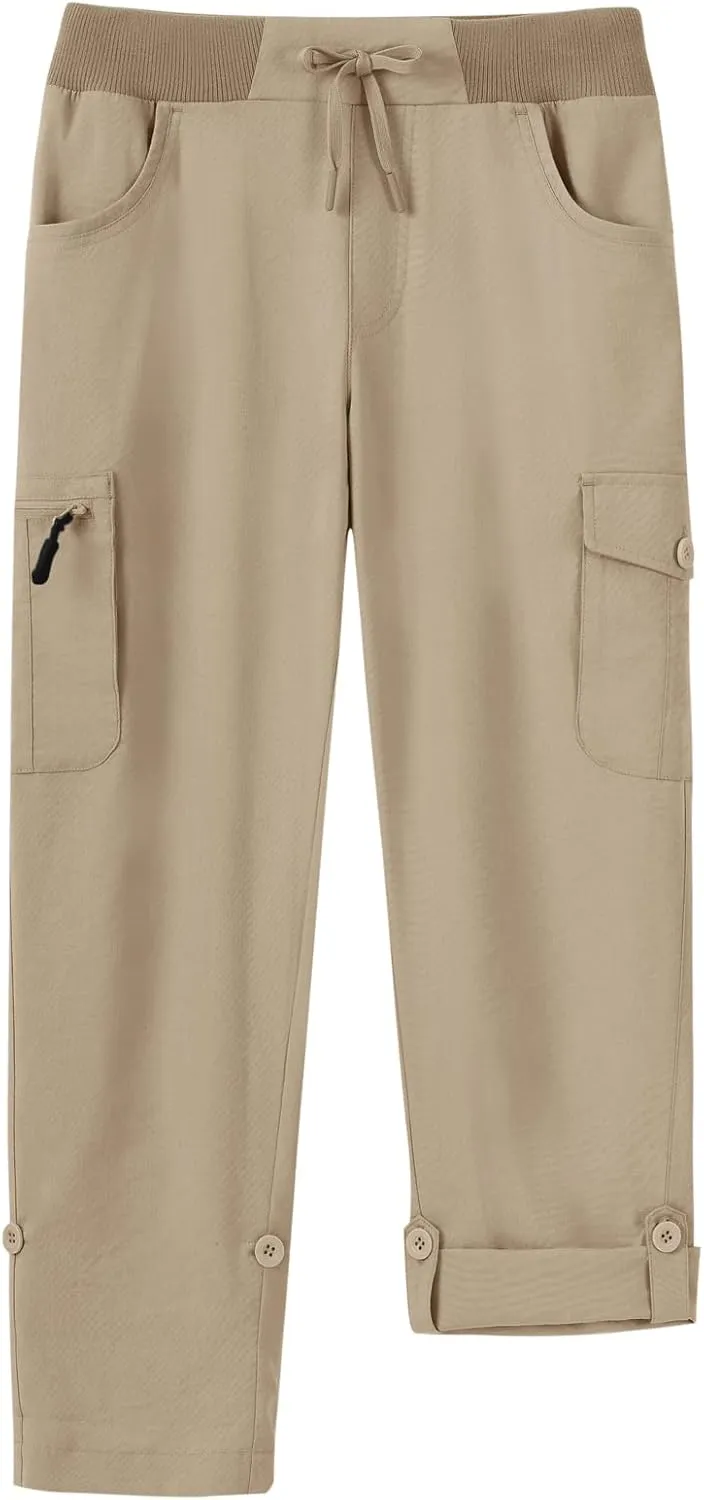 BGOWATU Women's Capris Lightweight Cargo Hiking Pants with 6 Pockets Quick Dry Summer Outdoor Casual Travel Roll Up Pants