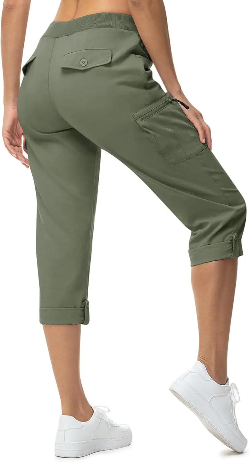 BGOWATU Women's Capris Lightweight Cargo Hiking Pants with 6 Pockets Quick Dry Summer Outdoor Casual Travel Roll Up Pants