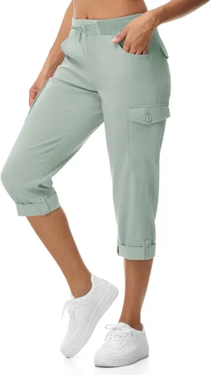 BGOWATU Women's Capris Lightweight Cargo Hiking Pants with 6 Pockets Quick Dry Summer Outdoor Casual Travel Roll Up Pants