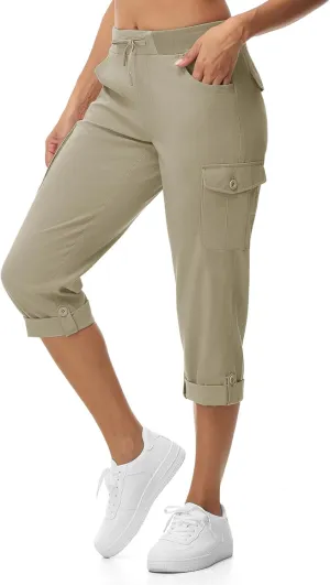 BGOWATU Women's Capris Lightweight Cargo Hiking Pants with 6 Pockets Quick Dry Summer Outdoor Casual Travel Roll Up Pants