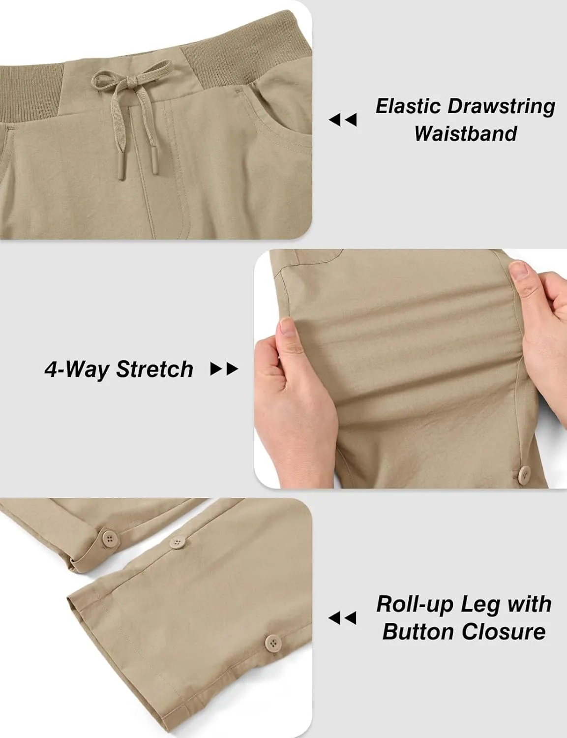 BGOWATU Women's Capris Lightweight Cargo Hiking Pants with 6 Pockets Quick Dry Summer Outdoor Casual Travel Roll Up Pants