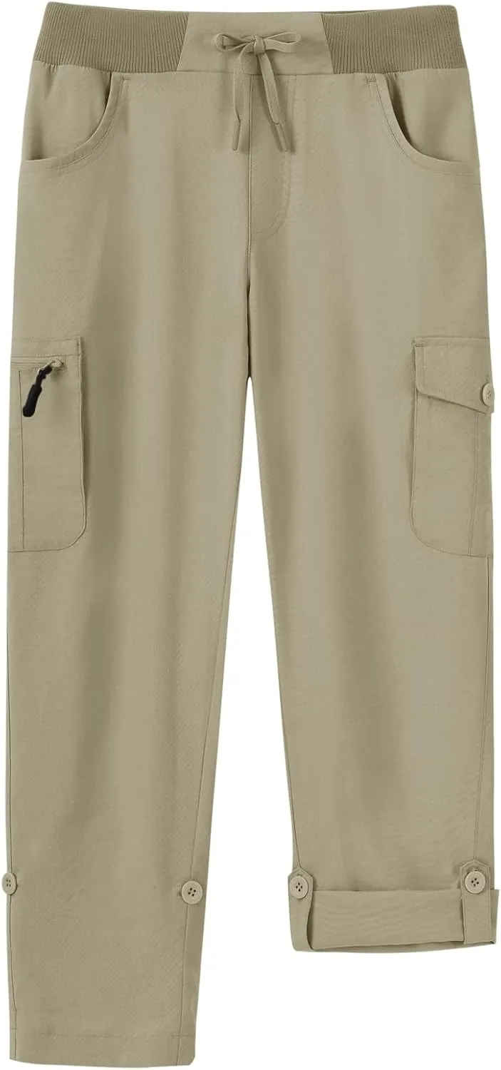 BGOWATU Women's Capris Lightweight Cargo Hiking Pants with 6 Pockets Quick Dry Summer Outdoor Casual Travel Roll Up Pants