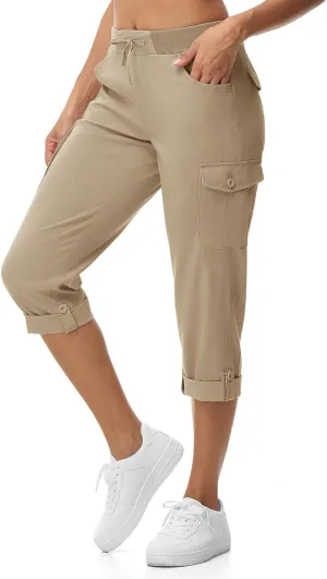 BGOWATU Women's Capris Lightweight Cargo Hiking Pants with 6 Pockets Quick Dry Summer Outdoor Casual Travel Roll Up Pants