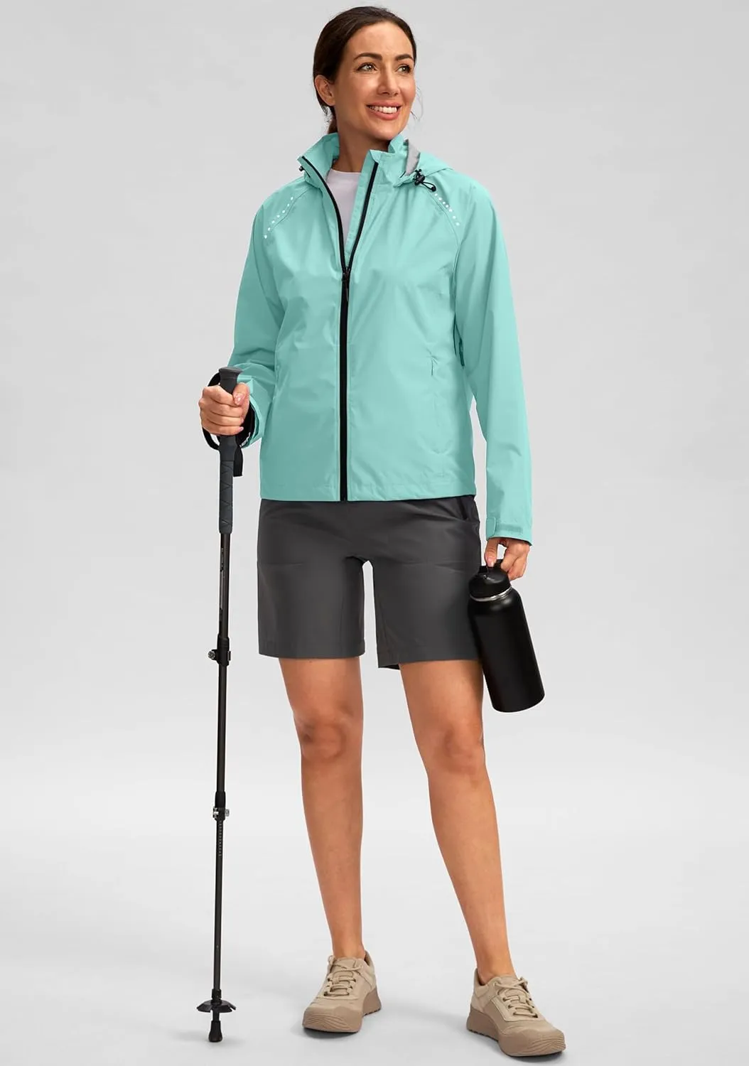 Bikewa Women's Cycling Rain Jackets Waterproof Windbreaker Lightweight Running Windproof Reflective Jacket Packable Hooded