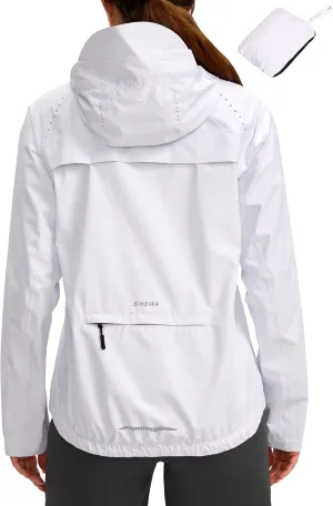 Bikewa Women's Cycling Rain Jackets Waterproof Windbreaker Lightweight Running Windproof Reflective Jacket Packable Hooded