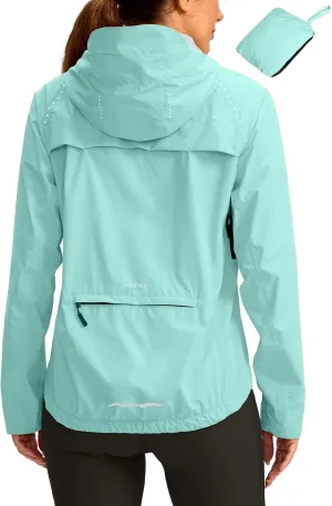 Bikewa Women's Cycling Rain Jackets Waterproof Windbreaker Lightweight Running Windproof Reflective Jacket Packable Hooded
