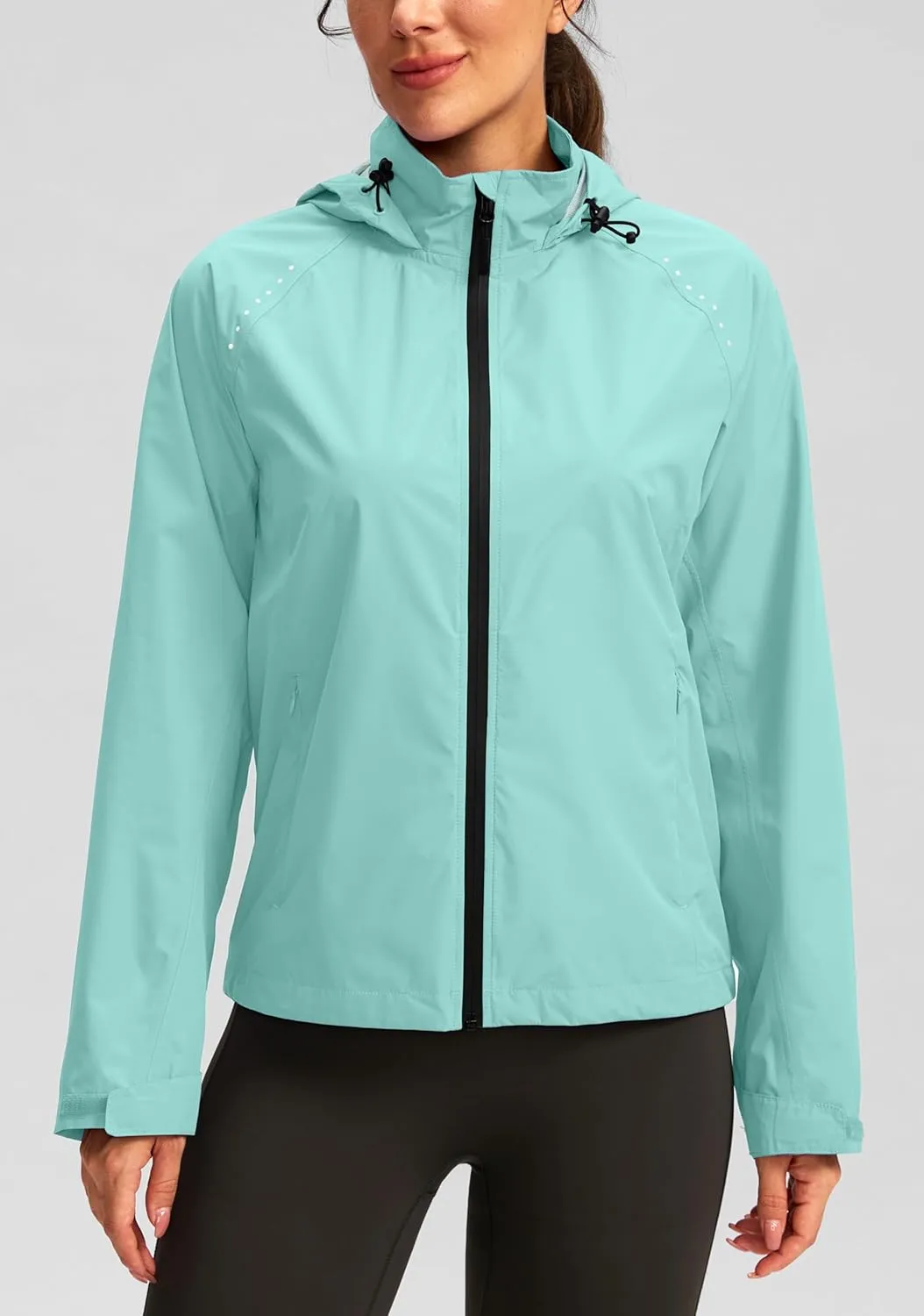 Bikewa Women's Cycling Rain Jackets Waterproof Windbreaker Lightweight Running Windproof Reflective Jacket Packable Hooded
