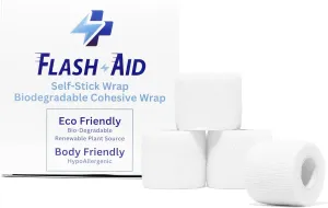 Biodegradable Self-Adherent Bandage Wrap – 4-Pack White | Eco-Friendly Cohesive Compression Tape for First Aid, Sensitive Skin, Sports, Wounds | Latex-Free, Breathable, Non-Adhesive Wrap