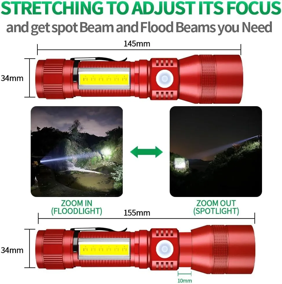Black Light Flashlights, 3-in-1 UV Flashlight with Clip, Magnetic Base, COB Light, Tactical Rechargeable Flashlight, High Lumens 7 Modes LED Flashlight (2pack Flashlight with case - Red)