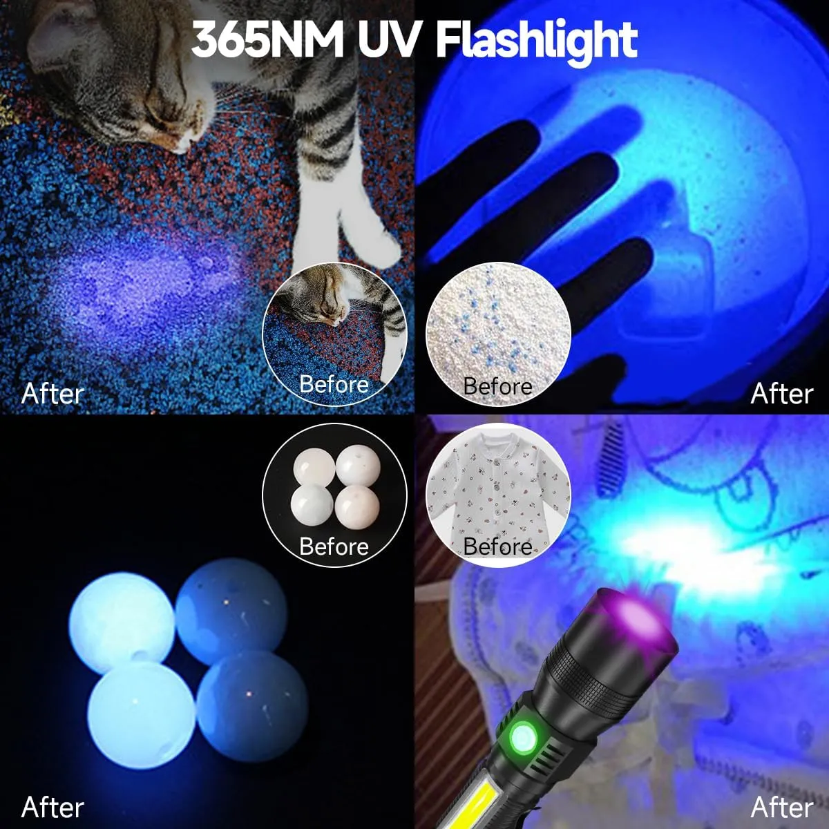 Black Light Flashlights, 3-in-1 UV Flashlight with Clip, Magnetic Base, COB Light, Tactical Rechargeable Flashlight, High Lumens 7 Modes LED Flashlight (2pack Flashlight with case - Red)