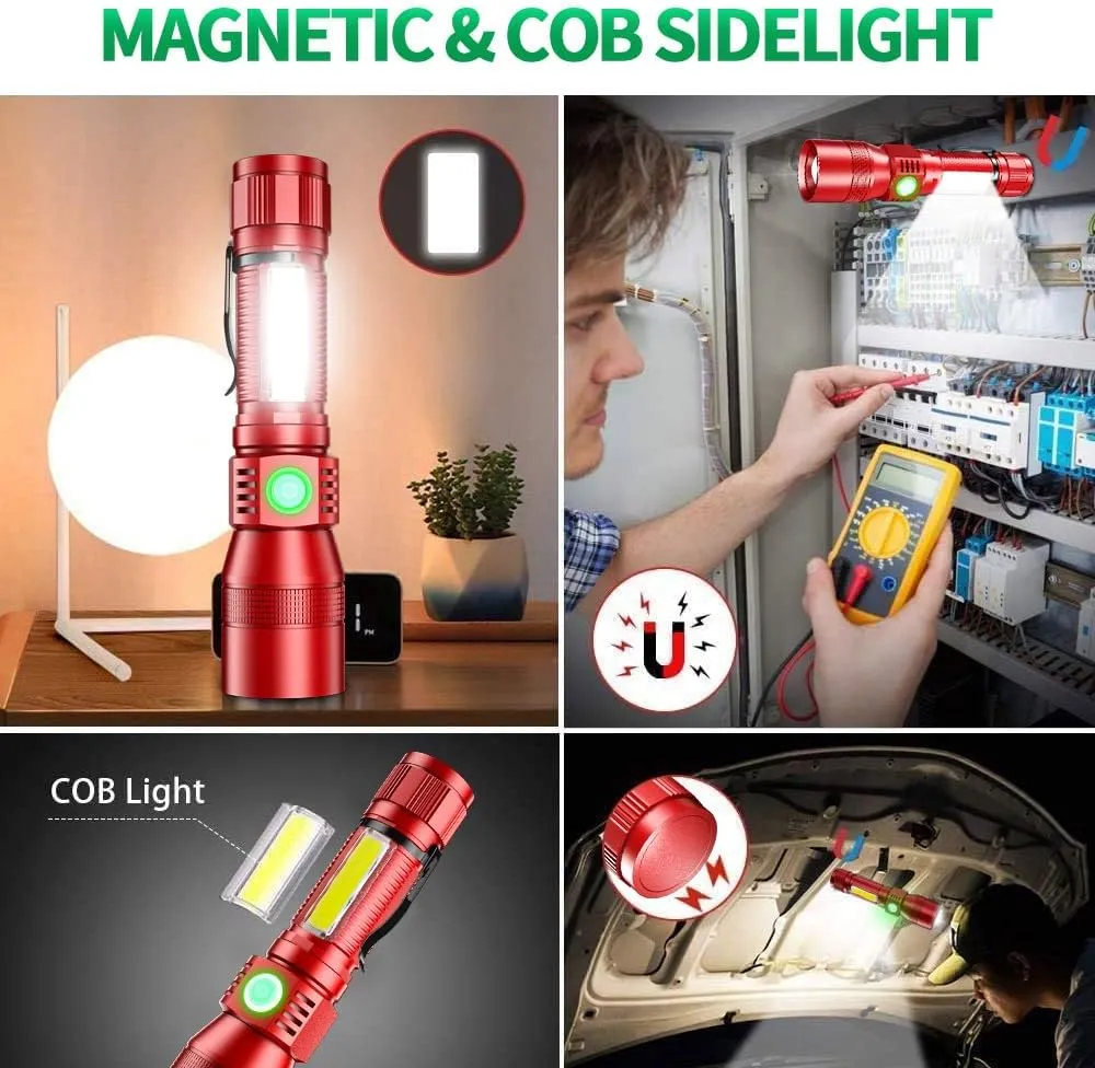 Black Light Flashlights, 3-in-1 UV Flashlight with Clip, Magnetic Base, COB Light, Tactical Rechargeable Flashlight, High Lumens 7 Modes LED Flashlight (2pack Flashlight with case - Red)