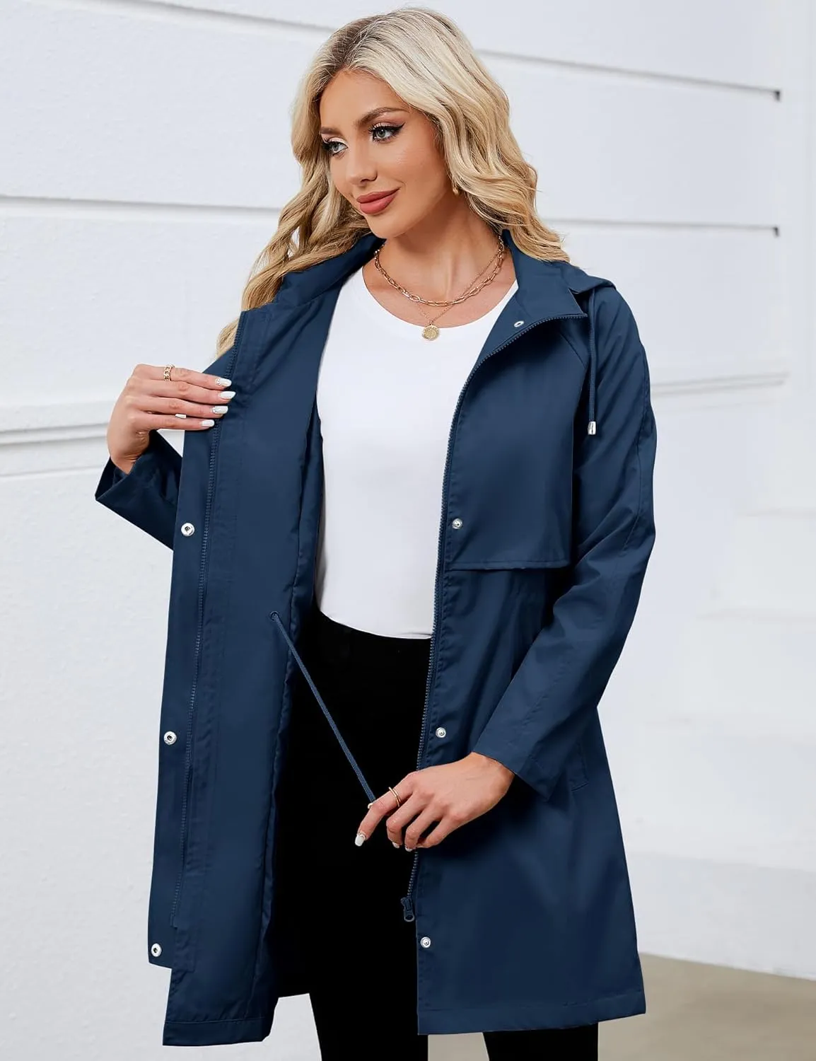 Bloggerlove Rain Jacket for Women Waterproof with Hood Trech Coat for Women Lightweight Raincoats Packable Windbreaker