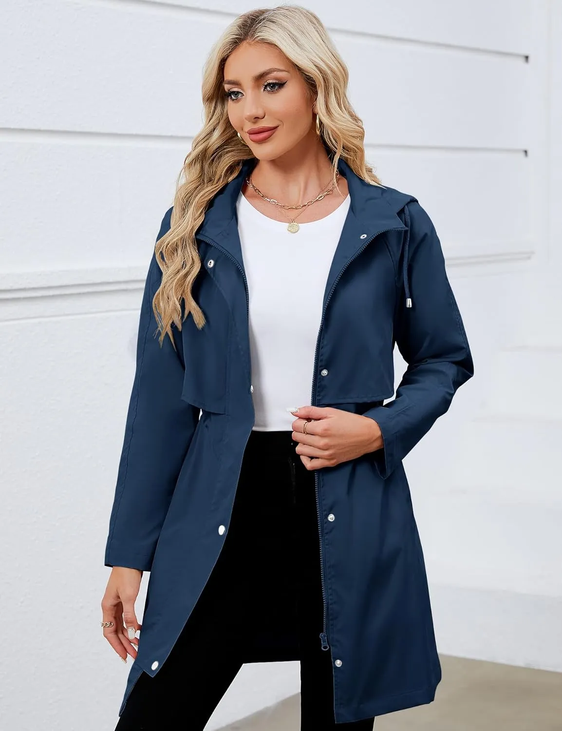 Bloggerlove Rain Jacket for Women Waterproof with Hood Trech Coat for Women Lightweight Raincoats Packable Windbreaker