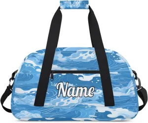 Blue Beach Waves Custom Sports Gym Bag Personalized Dance Bag Teens Travel Weekender Overnight Carry On Bag Boys Girls Waterproof