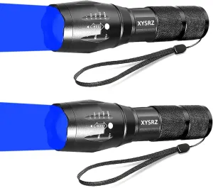 Blue Light Flashlight Single Mode Zoomable Blue LED Flashlight for Night Fishing Hunting, 2 Pack