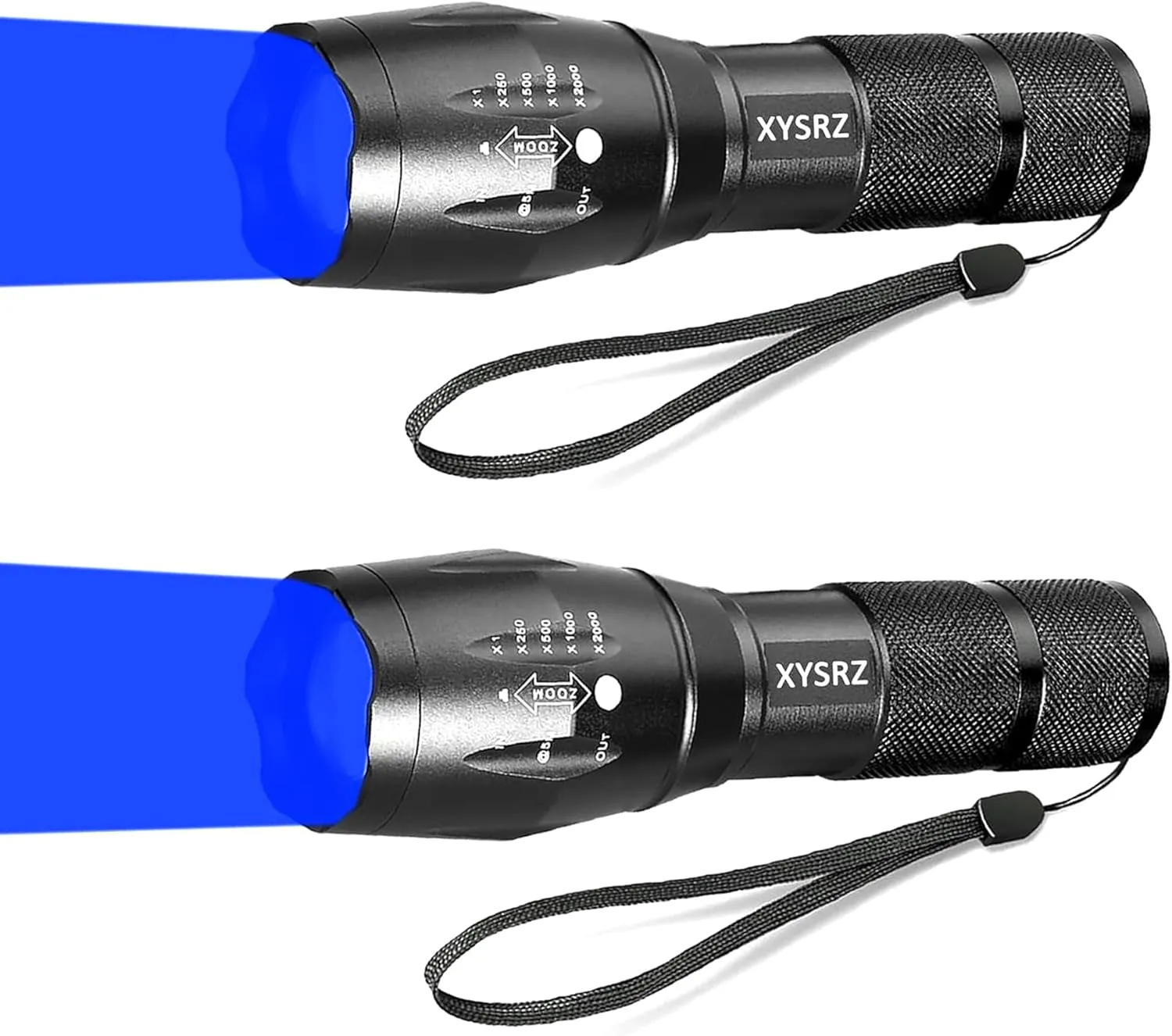 Blue Light Flashlight Single Mode Zoomable Blue LED Flashlight for Night Fishing Hunting, 2 Pack