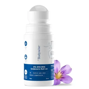Bodywise 4% AHA BHA Underarm Roll-on 50ml, 2% Lactic Acid, 1% Mandelic Acid, 1% Salicylic Acid, Flora Scent, Controls Body Odor, Reduces Pigmentation
